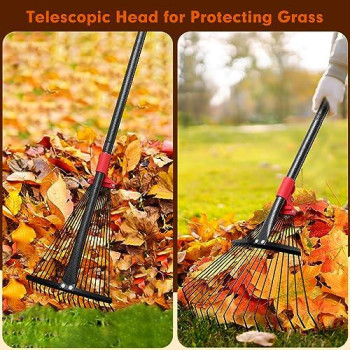 75 Inch Rake For Leaves Adjustable Head With 18 Metal Tines Rakes For Lawn Leaf Lawn Leveling Rake Yard Tools For Picking Up Le