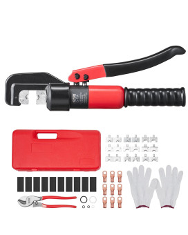 Vevor Crimping Tool Awg1220 Copper And Aluminum Terminal Battery Lug Hydraulic Crimper With A Cutting Pliers Gloves 10Pcs