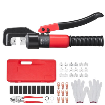 Vevor Crimping Tool Awg1220 Copper And Aluminum Terminal Battery Lug Hydraulic Crimper With A Cutting Pliers Gloves 10Pcs