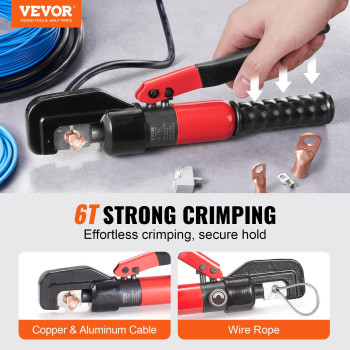 Vevor Crimping Tool Awg1220 Copper And Aluminum Terminal Battery Lug Hydraulic Crimper With A Cutting Pliers Gloves 10Pcs