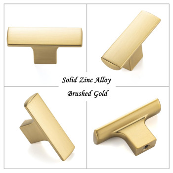 Askano Brushed Gold Tbar Kitchen Cabinet Knob Zk1098 Pack Of 10 Modern Pull Handle Solid Hardware For Drawer Dresser Bat