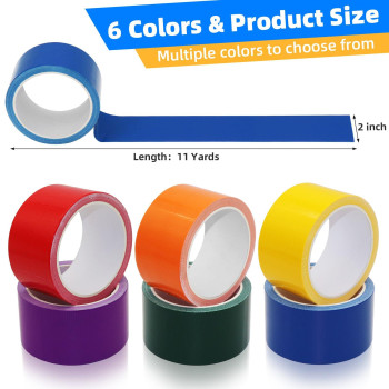 Zellykool 6 Colors Rainbow Colored Duct Tape 2 Inch X 11 Yards Heavy Duty Waterproof Great For Repairs Packaging Arts Craft