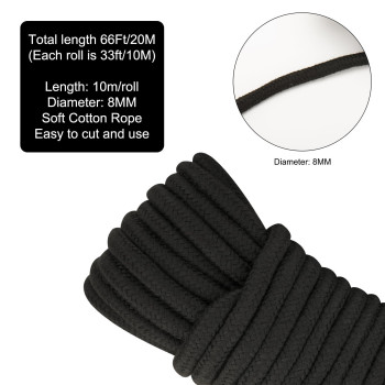 2Pcs Soft Cotton Rope 66Ft X 8Mm Thick Rope Black Cotton Rope Soft Tying Long Rope For Hanging Clothes Binding Luggage And H