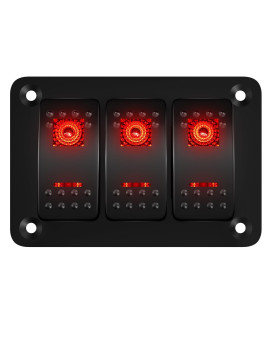 Daiertek 3 Gang Rocker Switch Panel 12V Marine Switch Panel Waterproof Red Led Light 5 Pin Onoff Rocker Toggle Switch Panel Pre