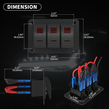 Daiertek 3 Gang Rocker Switch Panel 12V Marine Switch Panel Waterproof Red Led Light 5 Pin Onoff Rocker Toggle Switch Panel Pre