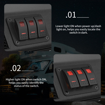 Daiertek 3 Gang Rocker Switch Panel 12V Marine Switch Panel Waterproof Red Led Light 5 Pin Onoff Rocker Toggle Switch Panel Pre