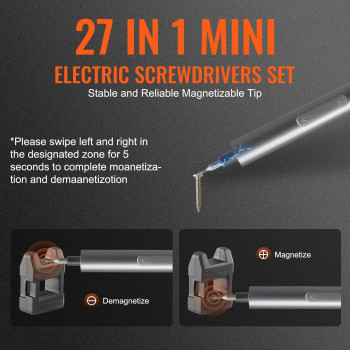 Vevor Mini Electric Screwdriver 27 In 1 Electric Precision Screwdriver Set Small Cordless Power Screwdriver With 360Led Light