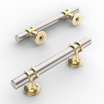 Amerdeco 10 Pack Brushed Satin Nickel And Gold Cabinet Pulls 3 Inch76Mm Hole Centers Kitchen Cabinet Handles Cabinets Hardware