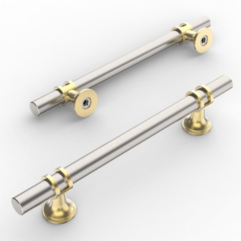 Amerdeco 10 Pack Brushed Satin Nickel And Gold Cabinet Pulls 5 Inch128Mm Hole Centers Kitchen Cabinet Handles Cabinets Hardwar