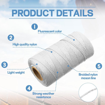 6 Roll Mason Nylon String 500 Feet Nylon Twine Braided Twine String Twine Heavy Duty Outdoor Twine Rope Hanging String Masonry S