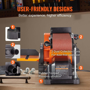 Vevor Belt Sander 6In Disc Sander And 4X36 In Belt Sander Combo With 43A Induction Motor Powerful Woodworking Sander With B