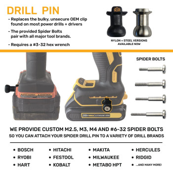 Spider Tool Holster Drill Pins Pack Of Three Attaches To The Side Of Any Brand Power Drill And Driver With Provided Screws