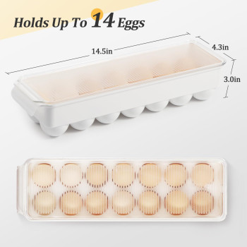 Cherhome Egg Container For Refrigerator Plastic Egg Holder 14 Count Egg Storage Container Egg Organizer Egg Tray For Refrigerato