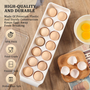 Cherhome Egg Container For Refrigerator Plastic Egg Holder 14 Count Egg Storage Container Egg Organizer Egg Tray For Refrigerato