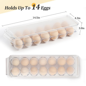 Cherhome Egg Container For Refrigerator Plastic Egg Holder 14 Count Egg Storage Container Egg Organizer Egg Tray For Refrigerato