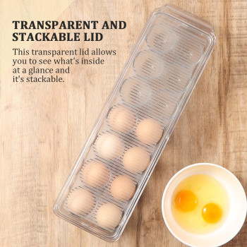 Cherhome Egg Container For Refrigerator Plastic Egg Holder 14 Count Egg Storage Container Egg Organizer Egg Tray For Refrigerato