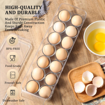 Cherhome Egg Container For Refrigerator Plastic Egg Holder 14 Count Egg Storage Container Egg Organizer Egg Tray For Refrigerato