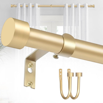 Ynl Curtain Rod For Window 36 To 120 Inches5510Ft Gold Curtain Rod With 2 X Curtain Holdbacks 1 Diameter Heavy Duty Dra