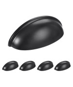 Homotek 5 Pack Drawer Bin Cup Pulls Dresser Pulls For Cabinets Matte Black 3 Inch Hole Centers Furniture Handles Kitchen Cabin