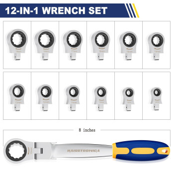 Haisstronica 12 In 1 Interchangeable Heads Ratcheting Combination Wrench Set 819Mm Metric Flex Head Ratchet Wrench Tool For Au