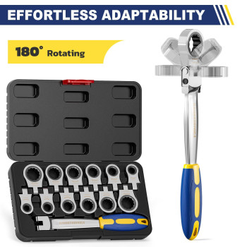 Haisstronica 12 In 1 Interchangeable Heads Ratcheting Combination Wrench Set 819Mm Metric Flex Head Ratchet Wrench Tool For Au