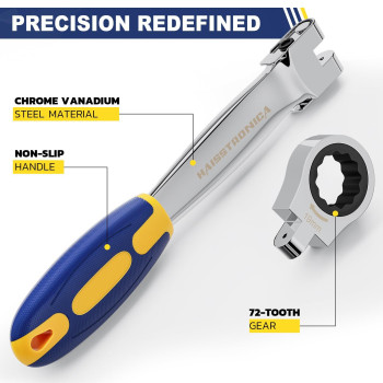 Haisstronica 12 In 1 Interchangeable Heads Ratcheting Combination Wrench Set 819Mm Metric Flex Head Ratchet Wrench Tool For Au