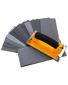 Hubaow Sandpaper Holder With Sponge Handle 36 Pack 120 To 3000 Assorted Grit Dry Wet Sandpaper With 1 Pack Hand Sander Manua