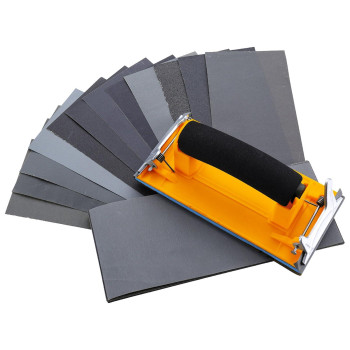 Hubaow Sandpaper Holder With Sponge Handle 36 Pack 120 To 3000 Assorted Grit Dry Wet Sandpaper With 1 Pack Hand Sander Manua