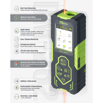 Laser Measurement Tool Inkerma Dm393 Bilateral Laser Distance Meter 393Ft 120M Rechargeable Laser Measure With Color Backlit