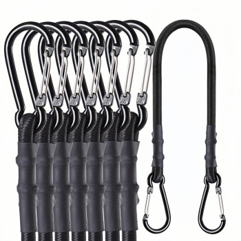 Carabiner Bungee Cords 2 Ft Bungie Strap With Clips For Camping Kayak Cargo Bike Black 24 Inch 8 Pcs