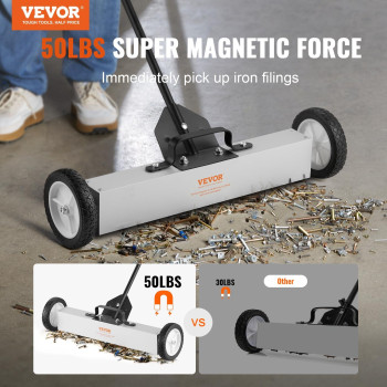 Vevor 50Lbs Rolling Magnetic Sweeper With Wheels 24Inch Large Magnet Pickup Lawn Sweeper With Telescoping Handle Pushtype Ma