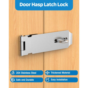 Mebantoo Door Hasp Lock Latch 5 Inch Barn Door Lock Latches 304 Stainless Steel Gate Latch Padlock Clasp Lock Hinges Lock For