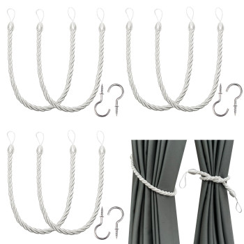 Bel Avenir Curtain Ropes Tiebacks Tiebacks Curtain Handmade Holdbacks With 6 Metal Screw Hookswhite 6P