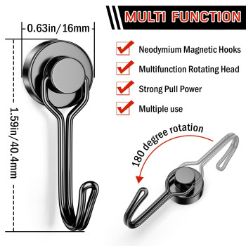 Findmag Magnetic Hooks 30 Lbs Magnetic Hooks Cruise Black Heavy Duty Strong Neodymium Swivel Magnet Hook For Hanging Magnets Wi