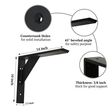 Countertop Support Bracket 14 Inch Heavy Duty Granite Support Bracket 2 Pack 38 Thick 14X10X25 Shelf Bracket Iron Meta