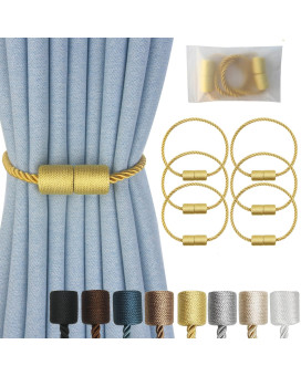 Hangtty Magnetic Curtain Tiebacks 6 Pack Gold Curtain Rope Tieback Curtain Holders For Drapes Modern Tie Backs Decorative Curtai