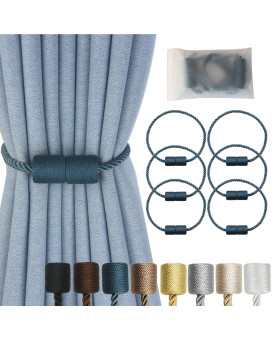 Hangtty Magnetic Curtain Tiebacks 6 Pack Blue Curtain Rope Tieback Curtain Holders For Drapes Modern Tie Backs Decorative Curtai