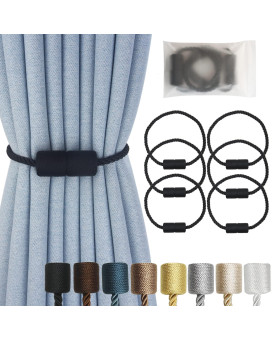 Hangtty Magnetic Curtain Tiebacks 6 Pack Black Curtain Rope Tieback Curtain Holders For Drapes Modern Tie Backs Decorative Curta