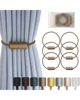 Hangtty Magnetic Curtain Tiebacks 6 Pack Khaki Curtain Rope Tieback Curtain Holders For Drapes Modern Tie Backs Decorative Curta