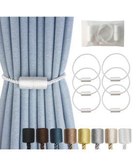 Hangtty Magnetic Curtain Tiebacks 6 Pack White Curtain Rope Tieback Curtain Holders For Drapes Modern Tie Backs Decorative Curta