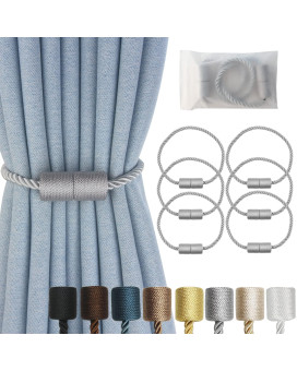 Hangtty Magnetic Curtain Tiebacks 6 Pack Grey Curtain Rope Tieback Curtain Holders For Drapes Modern Tie Backs Decorative Curtai