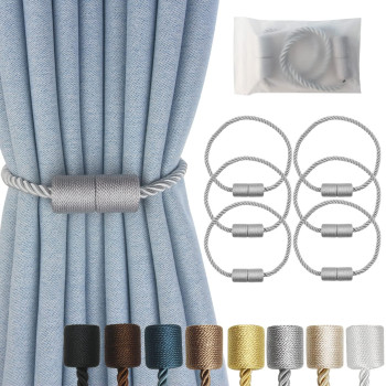 Hangtty Magnetic Curtain Tiebacks 6 Pack Grey Curtain Rope Tieback Curtain Holders For Drapes Modern Tie Backs Decorative Curtai