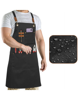 Ruvanti Work Aprons For Men Oil Water Repellent Polycotton Cross Back Aprons For Women With Pockets Adjustable Up To Xxl C