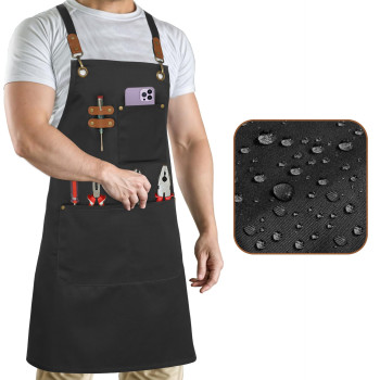 Ruvanti Work Aprons For Men Oil Water Repellent Polycotton Cross Back Aprons For Women With Pockets Adjustable Up To Xxl C