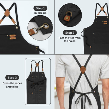 Ruvanti Work Aprons For Men Oil Water Repellent Polycotton Cross Back Aprons For Women With Pockets Adjustable Up To Xxl C