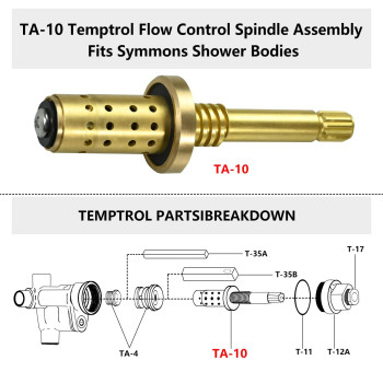 Vanshly Ta10 Temptrol Flow Control Spindle Assembly Fits Symmons Shower Bodies Fits Temptrol Shower Valves