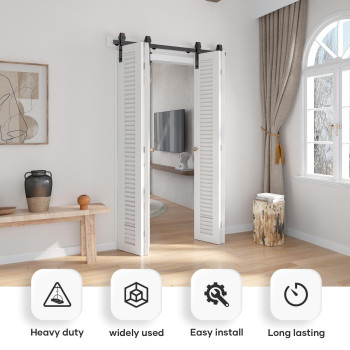 Easelife 48 Bifolding Sliding Barn Door Hardware Track Kit For 4 Closet Door Side Mount Heavy Duty Slide Smoothly Quietly Eas