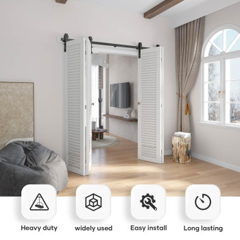 Easelife 72 Bifolding Sliding Barn Door Hardware Track Kit For 4 Closet Door Side Mount Heavy Duty Slide Smoothly Quietly Eas