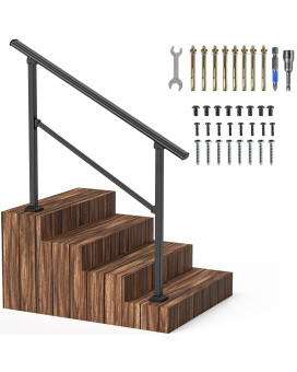 4 Steps Handrails For Outdoor Steps Heavy Duty Metal Handrail Black Wrought Iron Railing For Wooden Steps Handrails For Concrete