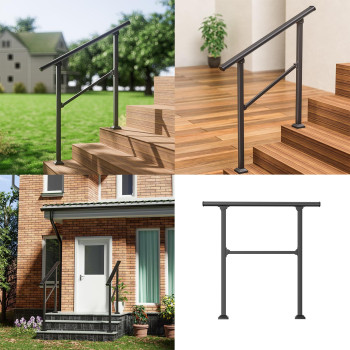 2 Steps Handrails For Outdoor Steps Heavy Duty Metal Handrail Black Wrought Iron Railing For Wooden Steps Handrails For Concrete